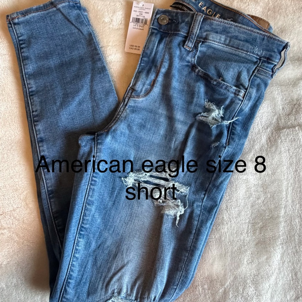 American Eagle Outfitters Women's Distressed Medium Blue Skinny Jeans